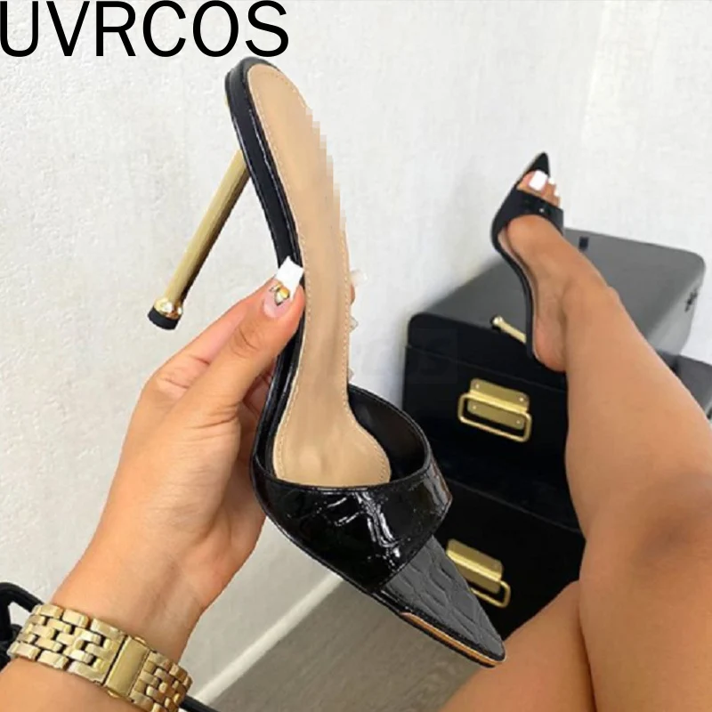 

Summer Women Slipper Snake Fashion Thin Heels Slipper Python Pattern Female Plus Size Shoes Elegant PU Leather Footwear Ladies