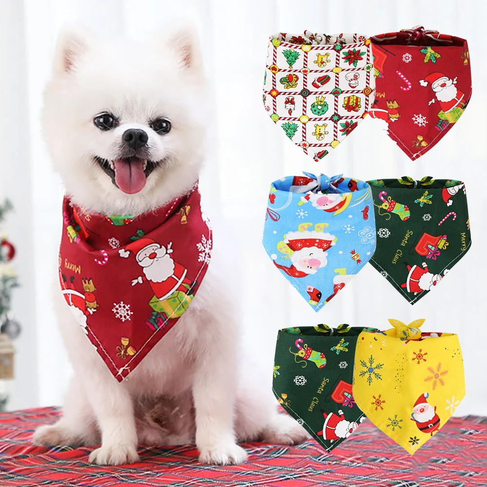

Christmas Pet Bandanas Collar for Dogs Cats Cotton Triangular Bibs Scarf Collar with Santa ClausPattern for Puppy Accessories