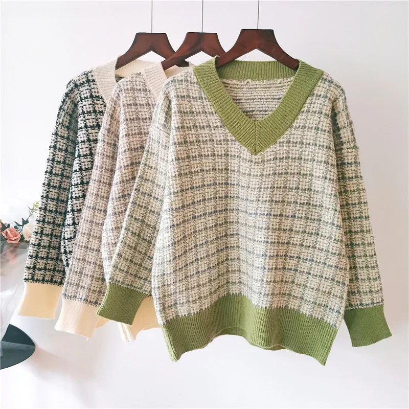 

2020 Autumn Winter Vintage Style Striped Sweaters Women Casual O Neck Hit Color Loose Pullovers Female All Match Soft Jumper