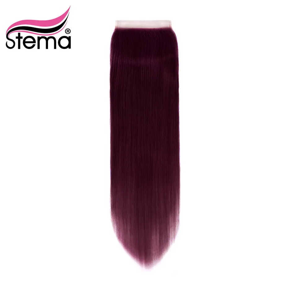 Stema #99J Brazilian Straight Human Hair Bundles With Closure 3 4x4 Lace Remy Extension Free Shipping | Шиньоны и парики