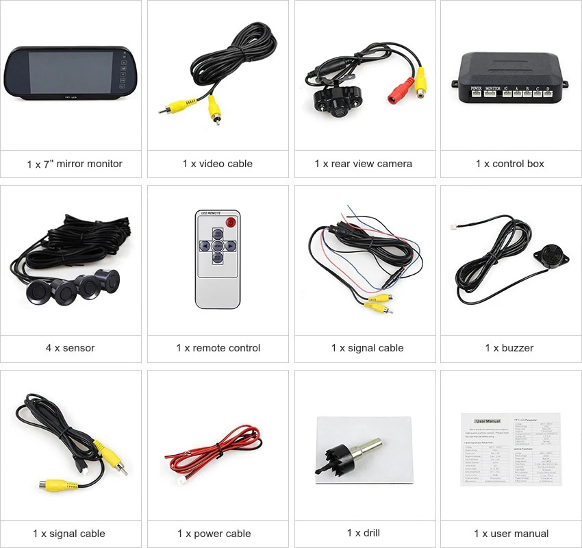 DIYKIT Видео парковочный радар 4 Датчики+ 7 дюймов с встроенным wi-ЖК-дисплей Дисплей ваши зеркала и добавит позитива вашей поездке, монитор+ светодиодный Ночное видение HD камера заднего вида Камера