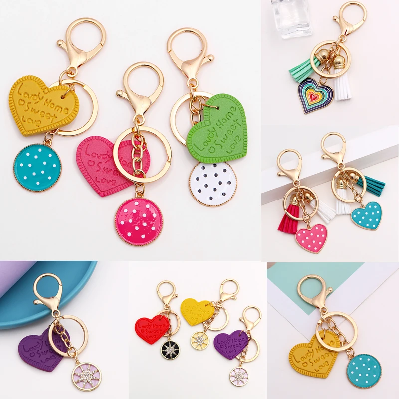 

Fashion Colorful Cute Metal Heart Keychain Women Girl Handbag Keyring Cute Car Case Accessories Pendant Charms Key Chains Gifts