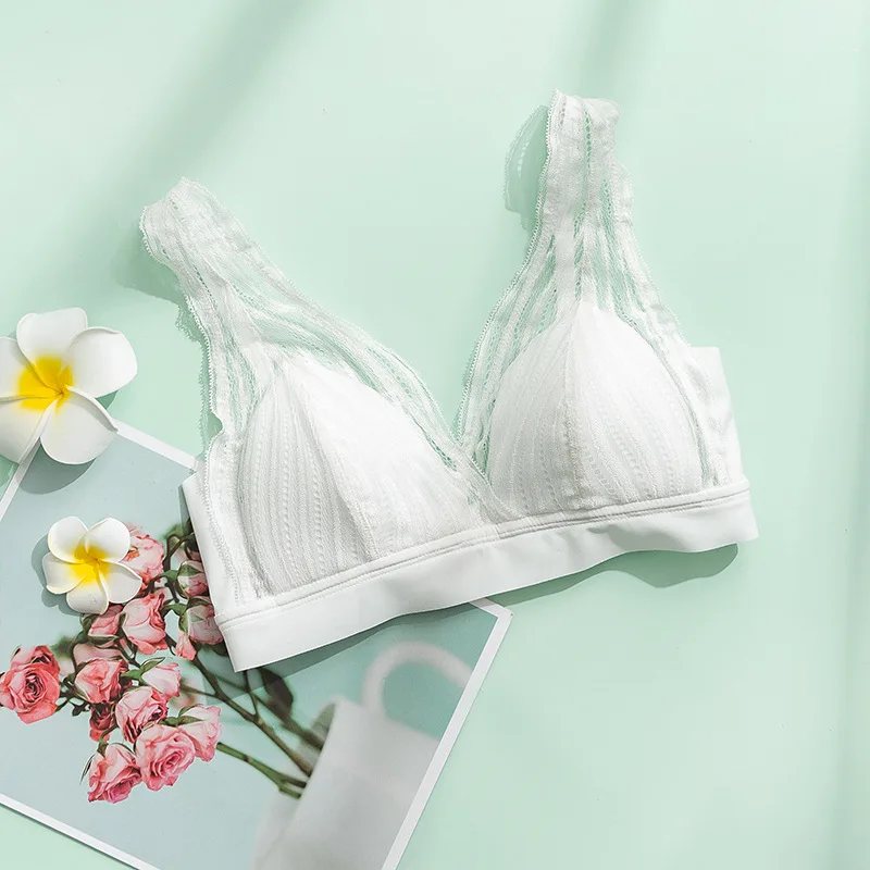 

2021 French Silk Bra Without Steel Ring Lace Sexy Suitable Small Chest Mulberry Silk Underwear Non-bonded Light Thin Style