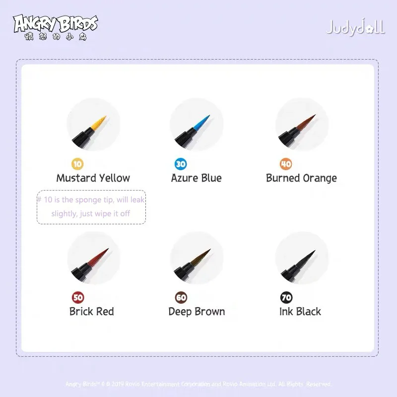 Цветная подводка для глаз Judydoll 6 цветов жидкая Angry Bird водостойкая и долговечная