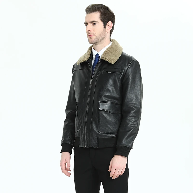 

Men Leather Jacket Quilted With Fur Collar100% Calfskin Pilot Jacket Flight Cow Skin Leather Jacket Man Aviator Winter Coat M301