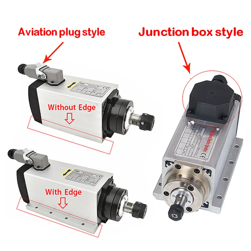 

220v 110v Square Air Cooling Spindle Kit 3KW 4KW Air-cooled Milling Spindle Motor with edge option for CNC Engraving Wood Router