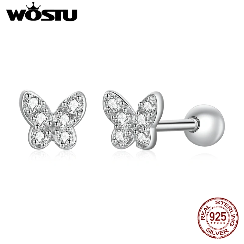 

Wostu Full Paved Butterfly Stud Earrings for Women Genuine 925 Sterling Silver CZ Fine Brincos New Fine Jewelry BKE1116