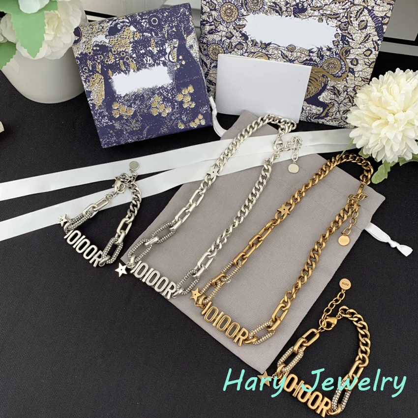 

Classic Ancient silver gold Necklace For Women and Bracelet jewelry sets Thick Personality Hip Hop Charms Party Style Jewelry