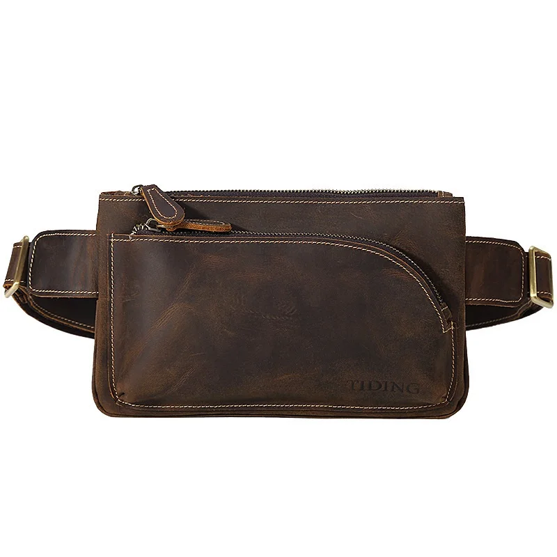 

Waist Packs Bags Real Leather For Man Fashion Vintage Travel Casual Shoulder Bag Male
