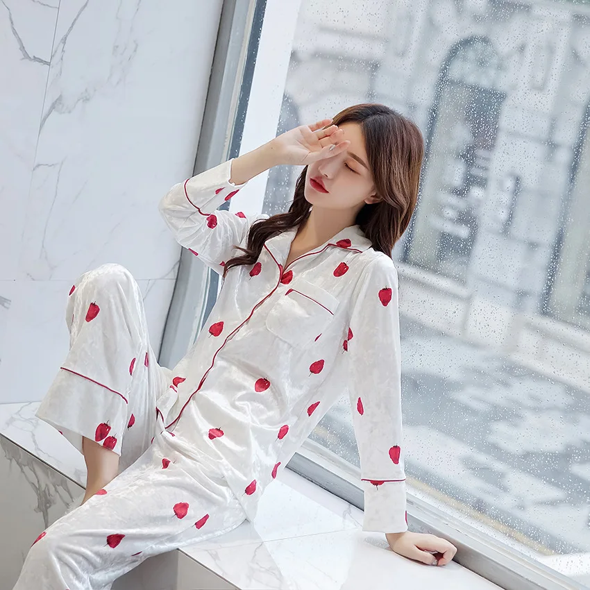 

Autumn Soft Velour Women Pajamas Sets 2019 Cute Long Sleeve 2 Pcs Suit Home Wear Female Casual Nightwear Pyjama