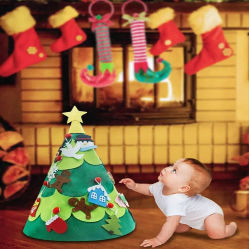 

Merry Christmas Decoration for Home DIY Felt Christmas Tree wiht String Light New Year 2022 Door Wall Hanging Ornaments Navidad
