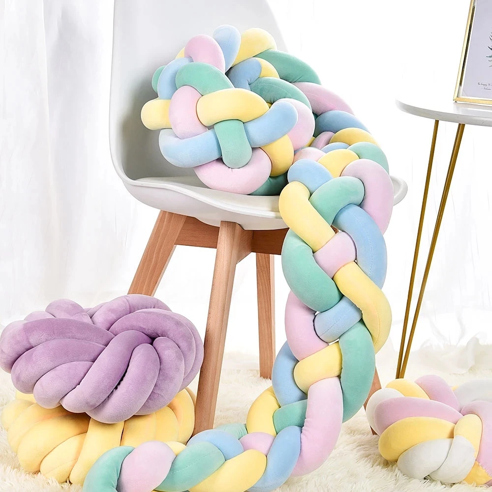 

The new woven long Bumpers knotted ball four-strand twist braid bed circumference anti-collision baby anti-collision strip 2021