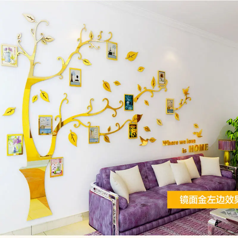 Наклейка на стену s Tree фоторамка наклейка DIY зеркальная Настенная Наклейка украшение дома гостиная спальня плакат ТВ фон Настенный декор - Цвет: Gold Left