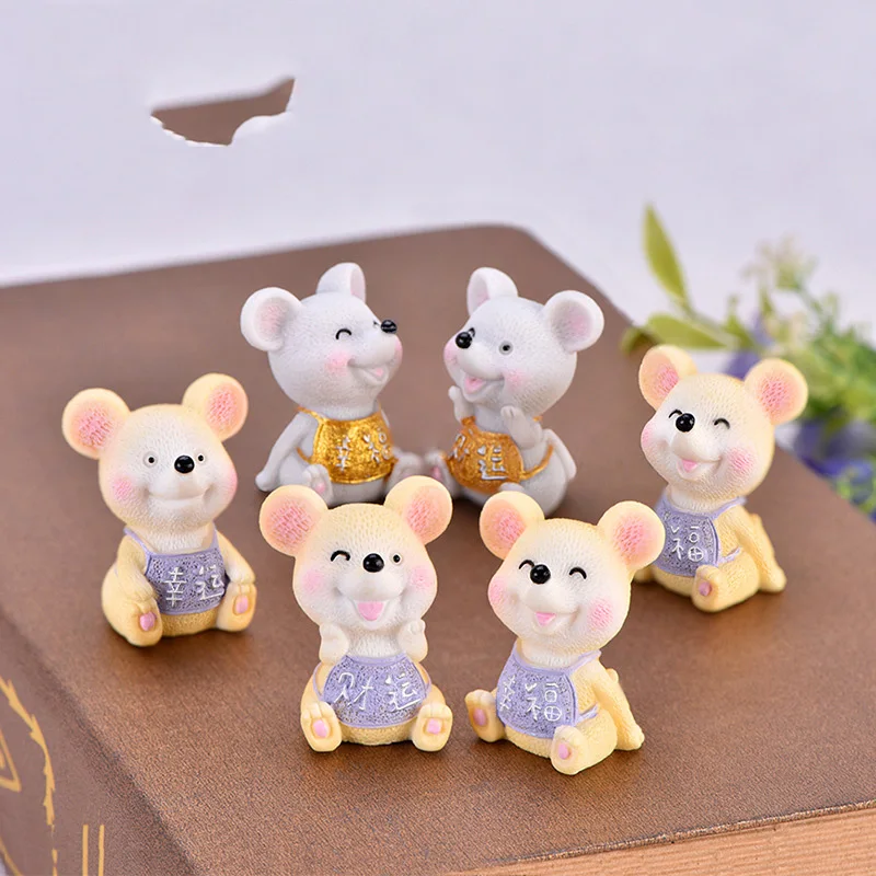 

4PCS Cute Lucky Mice Rat Mouse Small Animal Doll Toy Little Model Statue Figurine Ornament Miniatures Home DIY Decor