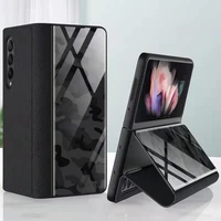 for samsung galaxy z fold 4 case tempered glass and leather hard flip case for galaxy z fold4 5g full protect funda