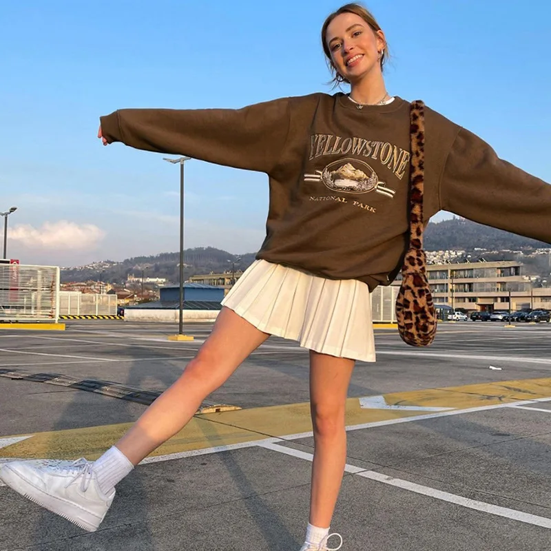 

2022 Осенние повседневные свободные толстовки с принтом и надписью, пуловер с круглым вырезом, Толстовка для женщин, уличная одежда для колле...