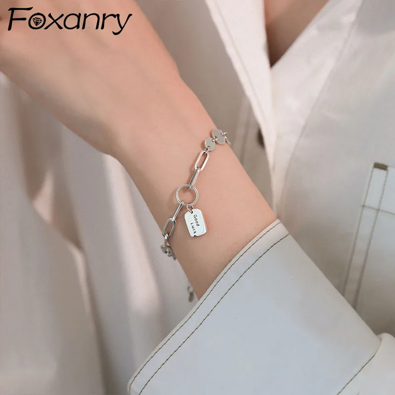 

Foxanry Silver Color Bracelets INS New Trend Punk Vintage Creative Good Luck Splicing Chain Party Jewelry Couples Gifts