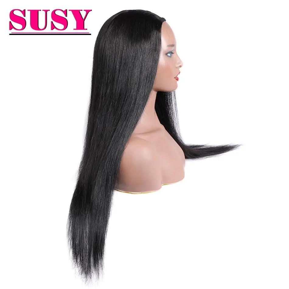 

Straight U Part Wig Human Hair For Woman Remy Hair Can Be Permed Dyed Peruvian U Part Wig Glueless Natural Black Bone Straight
