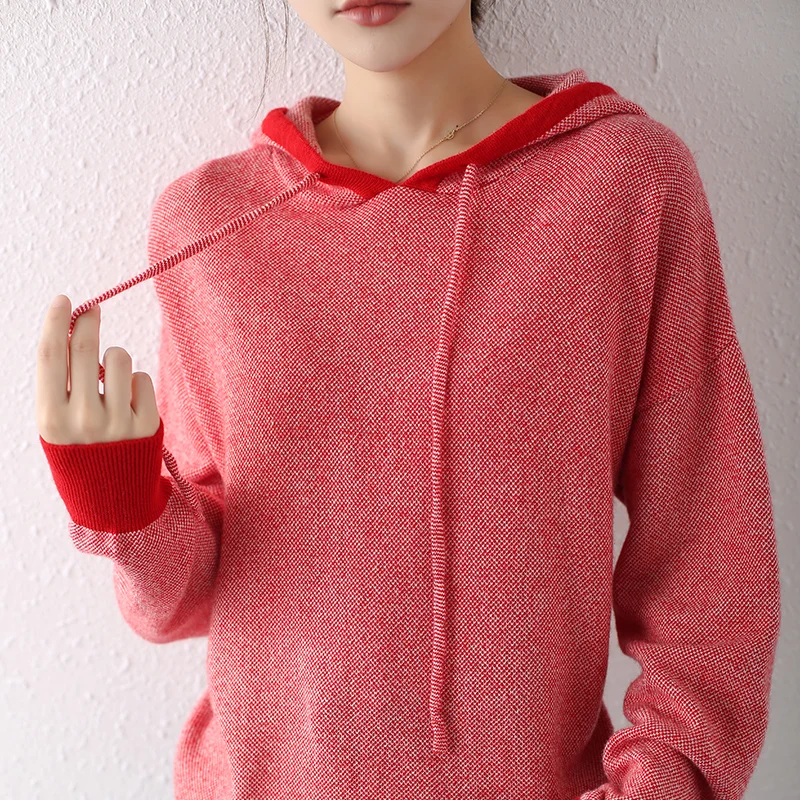 

MVLYFLRT 100% Pure Wool Sweater Woman With Hood Collar Sweater Fashion Pullover Free Shipping Autumn and Winter New Thickening