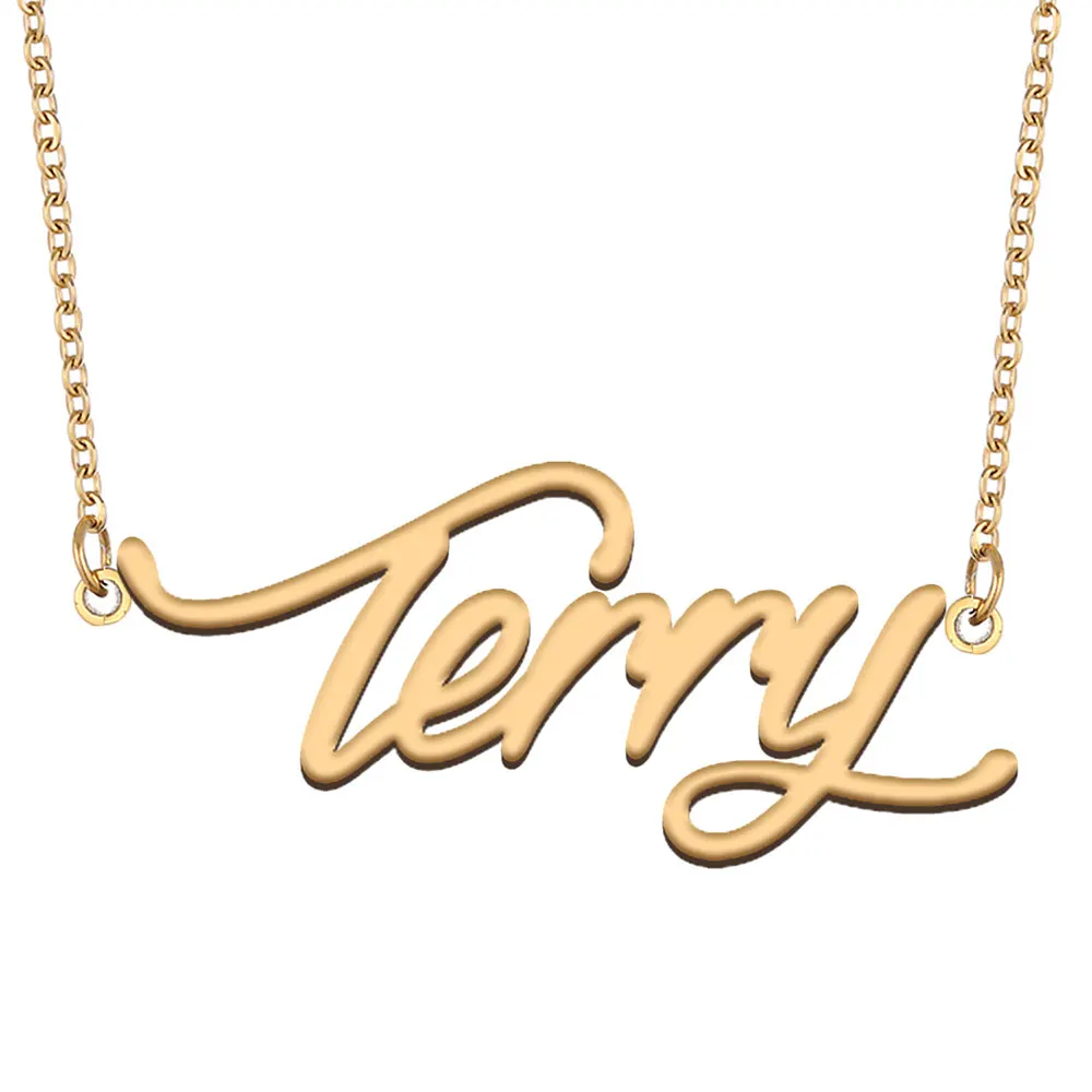 

Terry Name Necklace for Women Stainless Steel Jewelry with Gold Plated Nameplate Pendant Femme Mother Girlfriend Gift