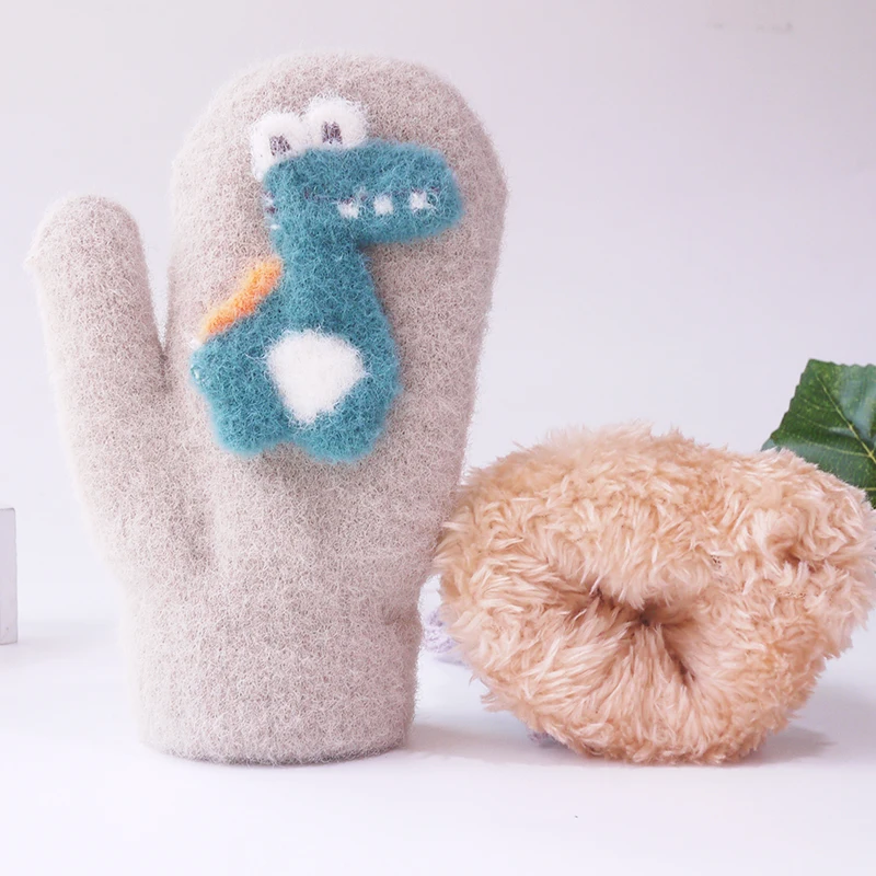 Зимние Разноцветные детские перчатки с пальцами в виде динозавров Детские