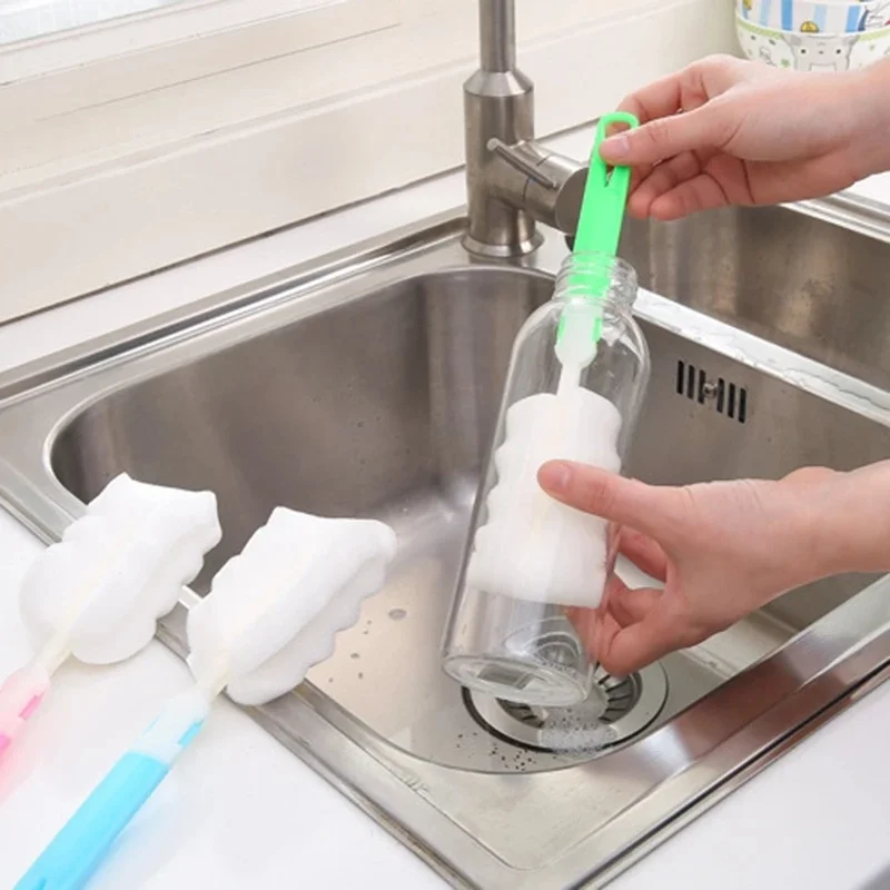 

3pcs Sponge Brush Cleaning Cup Kitchen Cleaner Tool Glass Cup Cleaning Long-handled Sponge Brush Non-toxic and Removable