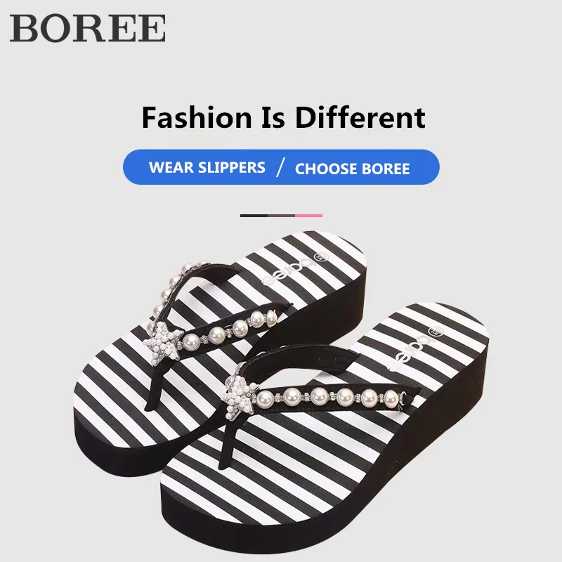 BOREE/шлепанцы Летние повседневные шлепанцы Блестящие стразы женская обувь на