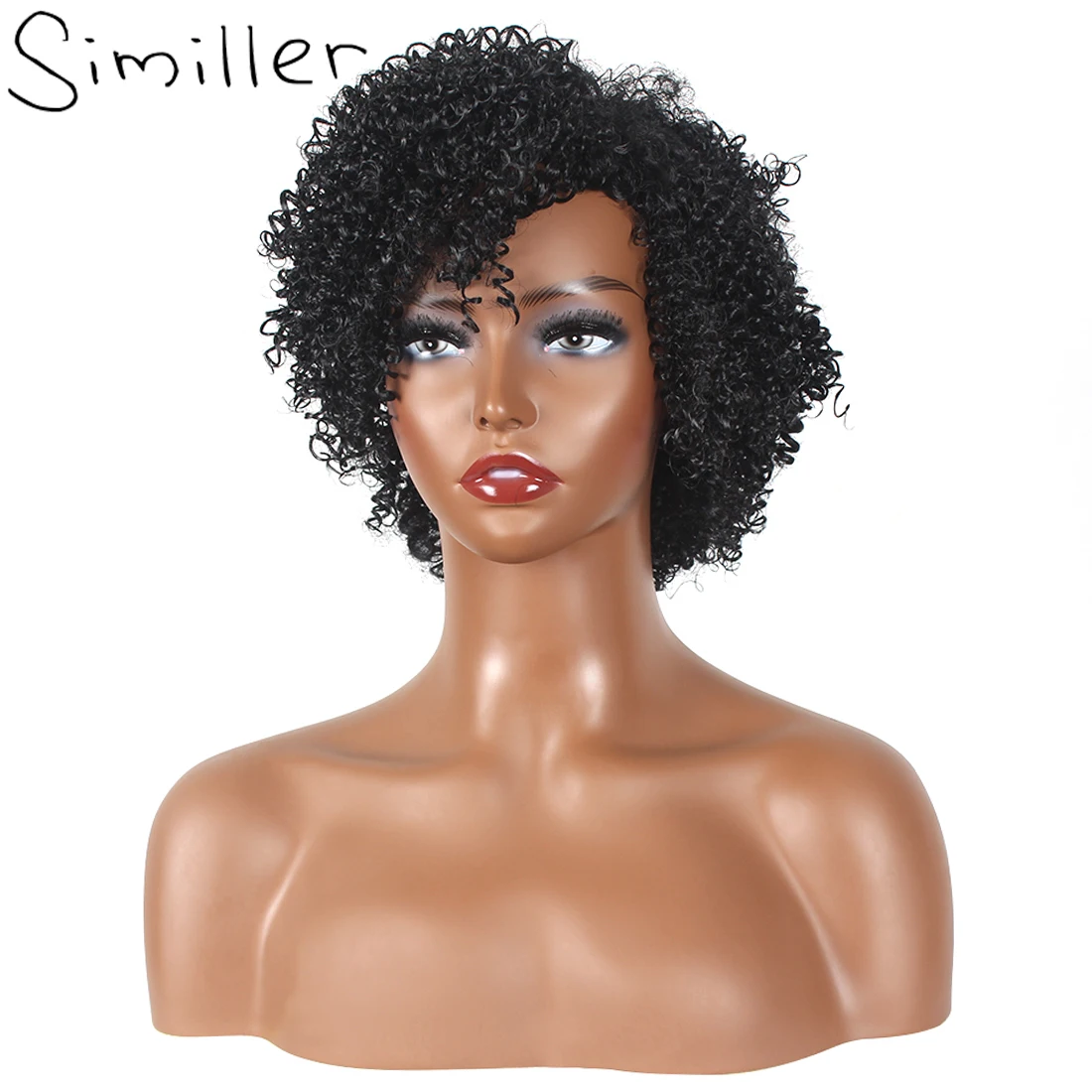 

Similler Short Black Afro Wig for Women Synthetic Curly Daily Use Wigs with Bangs Heat Resistance