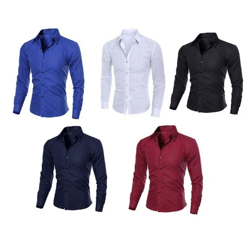 

MONERFFI Spring Long Sleeve Formal Shirts For Men Solid Slim Basic Turn-down Collar Business Dress Shirts Camisas Masculina
