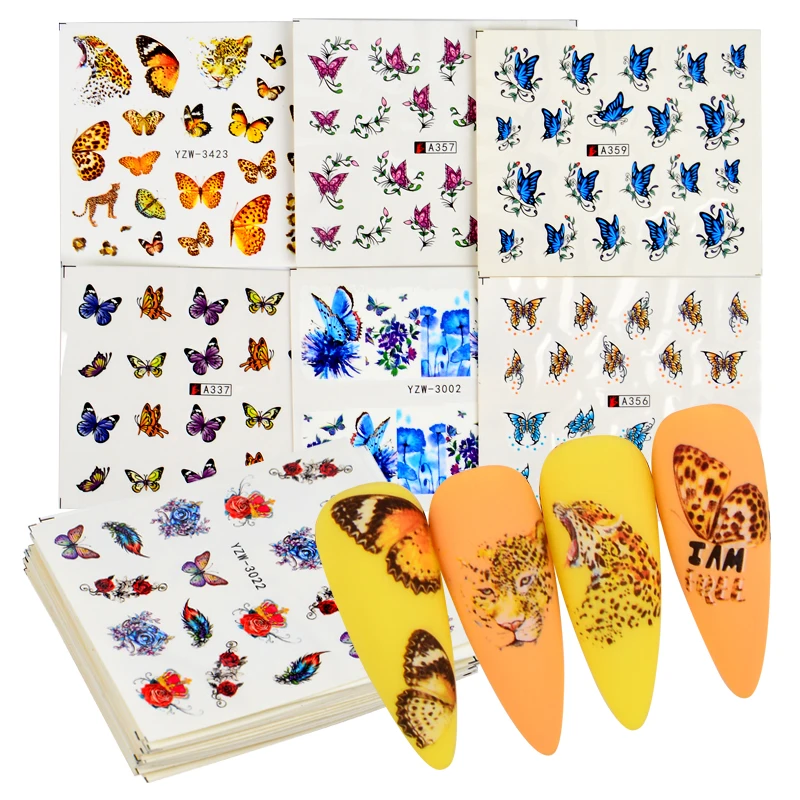 

Butterfly Nail Stickers Water Transfer Decals Colorful Blue Black Design Nail Art Manicure Sliders Wraps Foils Sliders