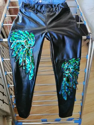 Сексуальные блестящие теплые кожаные зимние леггинсы с блестками женские штаны