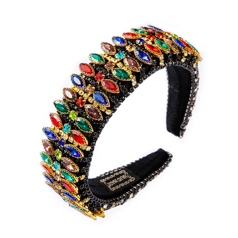 

Luxury Baroque Multi Color Crystal Headband for Woman Vintage Sparkly Rhinestone Padded Sponge Hairband Female Party Headpieces