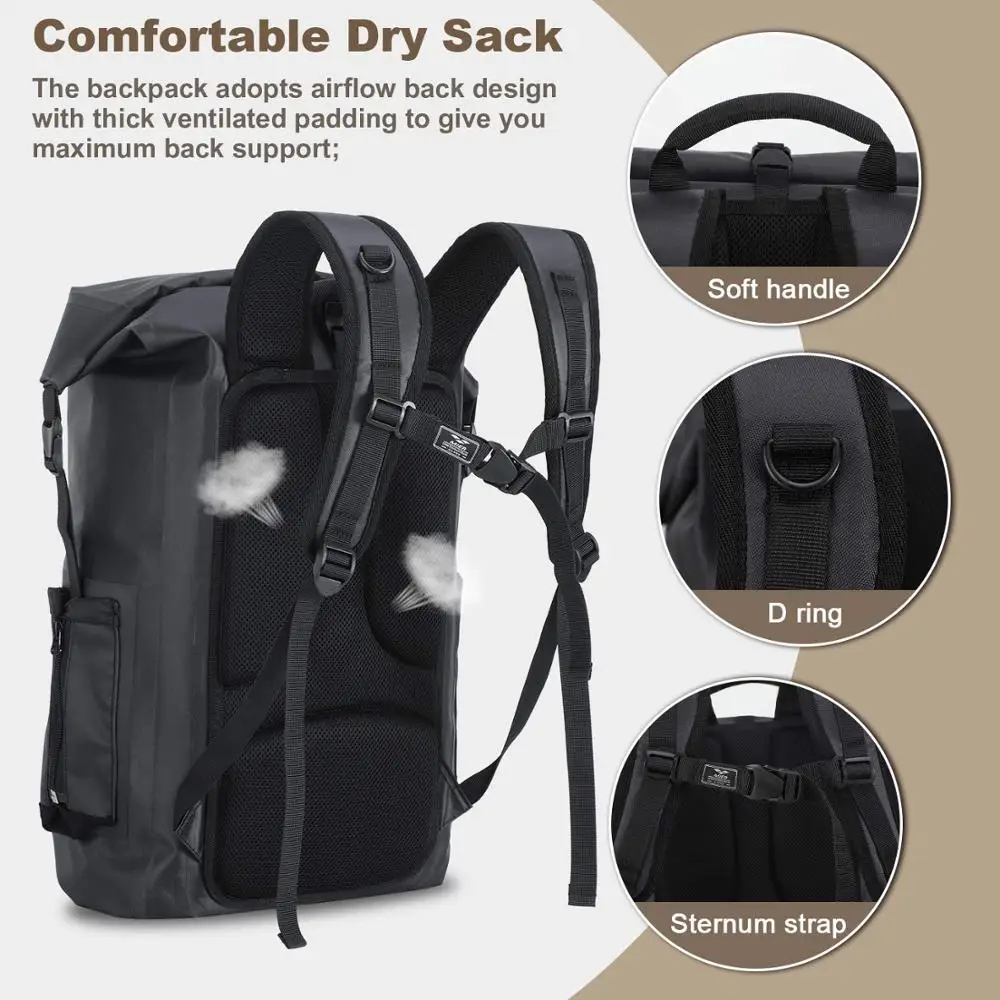 Waterproof Dry Backpack Roll Top Pack with Laptop Bag Inner Pocket for Surfing Fishing Camping Paddle Boarding Kayaking Canoeing