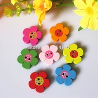 50pcslot wood button 20mm flower pattern kids cute loose wooden buttons bulk sewing botoes craft accessories scrapbooking