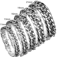 91113161921mm mens bracelet strong stainless steel bracelets curb link chain double cuban chain for men bangle 18cm 25cm
