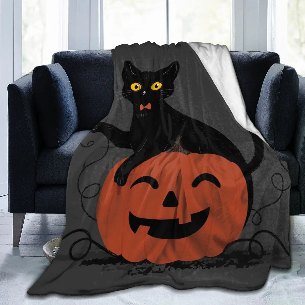 

Flannel Blanket Halloween Cat Light Thin Mechanical Wash Warm Soft Blankets Throw on Sofa Bed Travel Patchwork