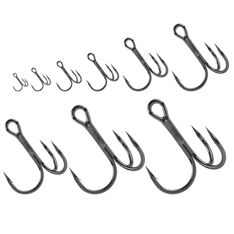 20pcs/Lot Overturned Treble Hook High Carbon Steel Black Fishing Hook 2/4/6/8/10/12# For Lure Triple Hooks Pesca Fishing Tackle 2