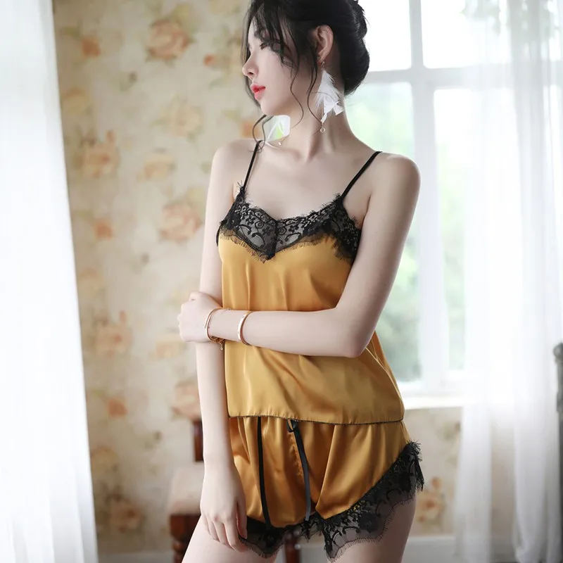 Кружевная Пижама для женщин комплект сна однотонные цветные ночные рубашки топ