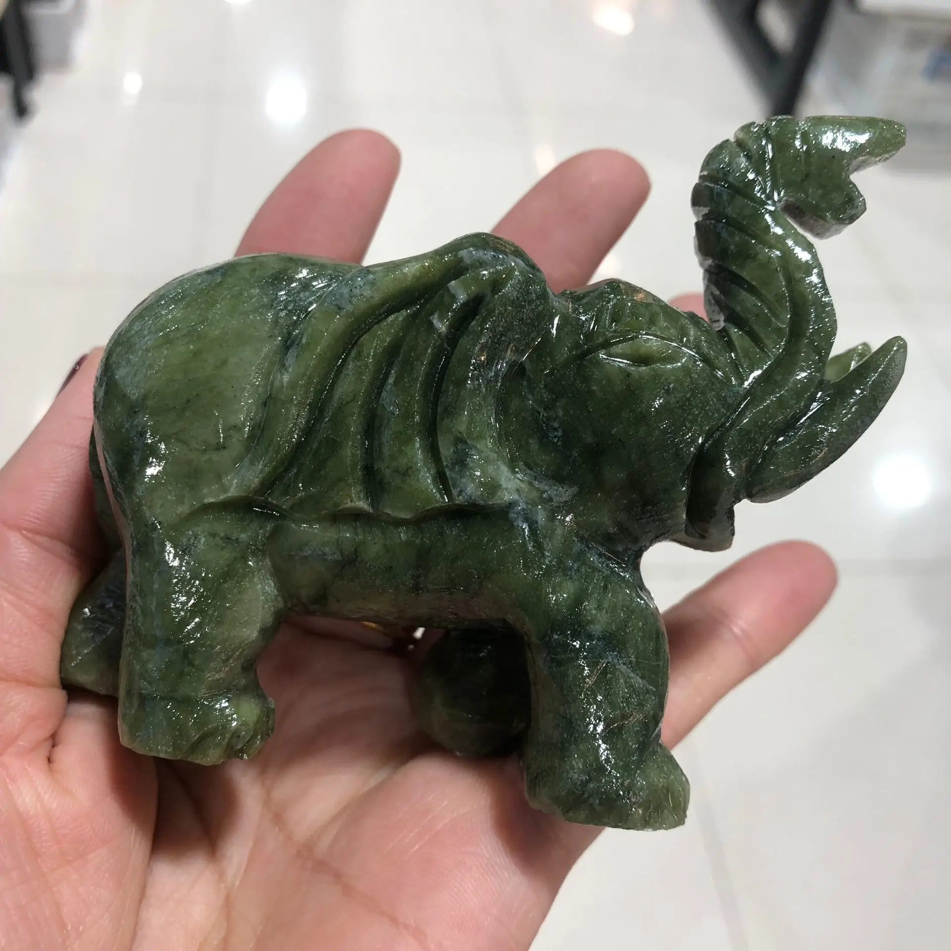 

Handmade Carved Jade Elephant Gemstone Natural Crystal Figurine Good Luck Ornaments