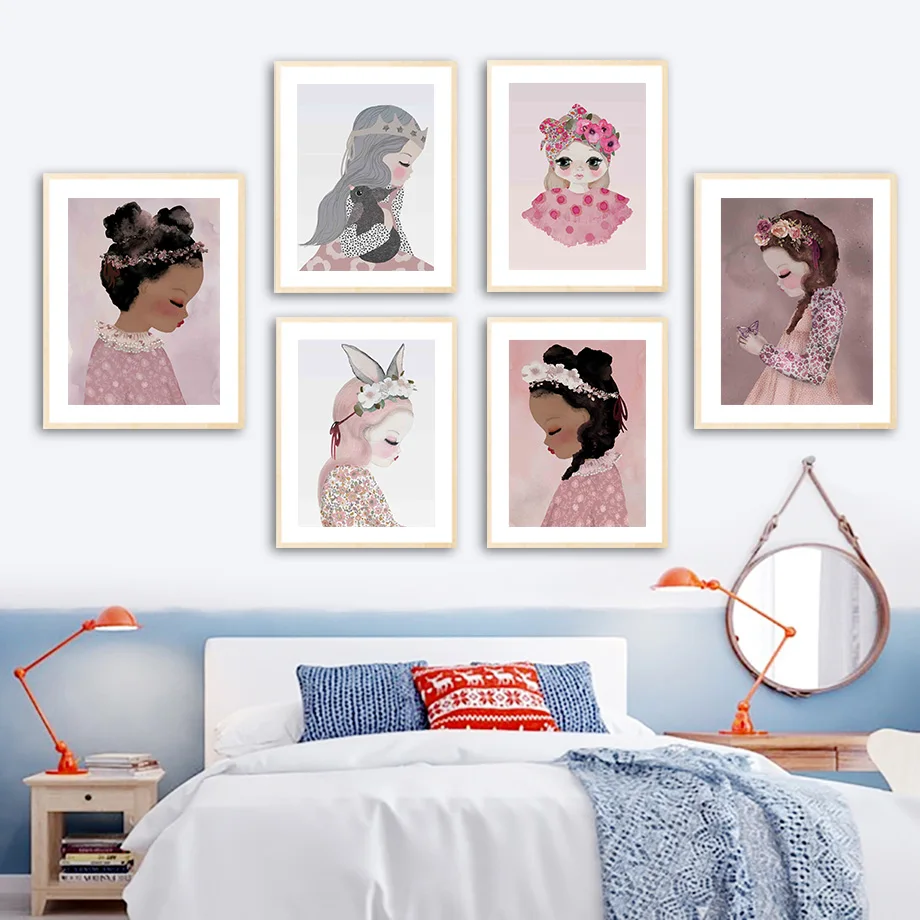 

Star Girl Flower Rabbit Wing Crown Butterfly Wall Art Canvas Painting Nordic Posters And Prints Wall Pictures Kids Room Decor