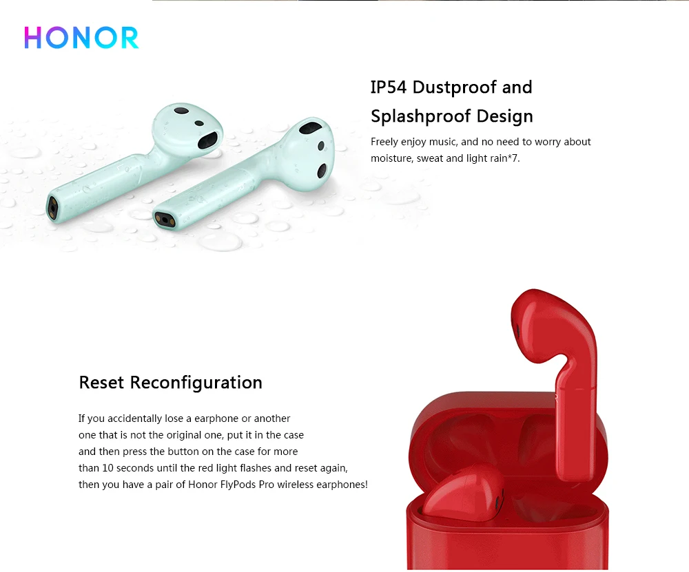 Honor FlyPods Pro Беспроводной наушники Bluetooth 5,0 Водонепроницаемый наушники Bluetooth наушники Hi-Fi наушники с микрофоном CM-H2