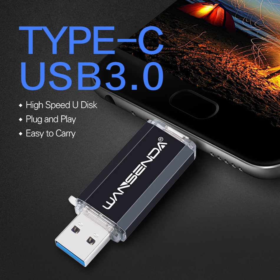 USB флеш-накопитель WANSENDA type C OTG флеш-накопитель 32 Гб 64 Гб 128 ГБ 256 ГБ 512 ГБ Флешка 2 в 1 type-C и Usb 3,0 карта памяти