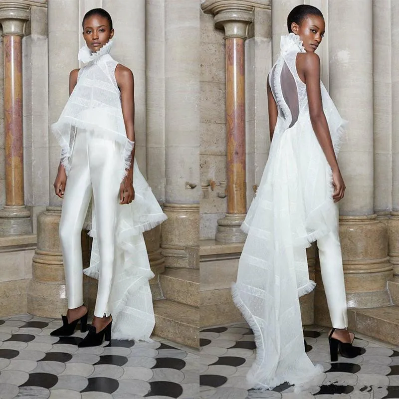 Ashi Studio 2020 Выпускные платья комбинезон с нарядом белый высоким воротом вечернее
