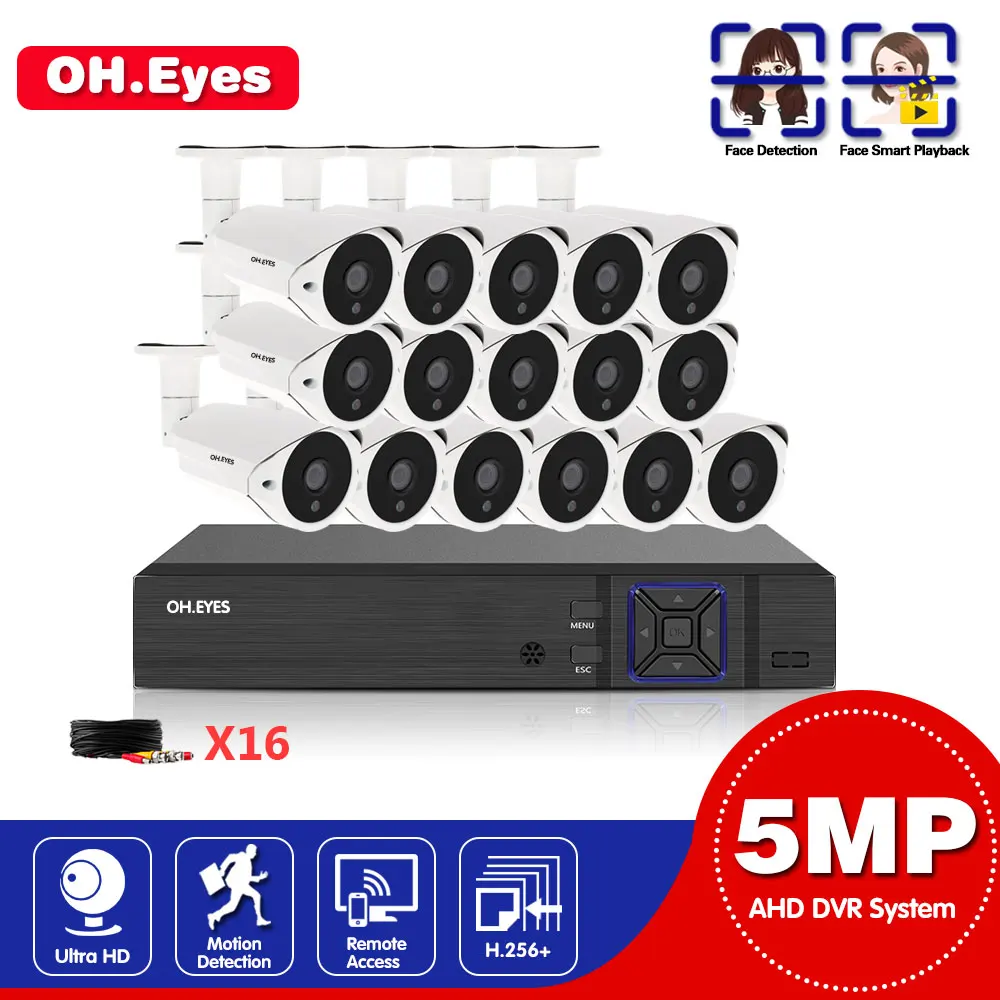 

16CH 5MP Lite 5in1 CCTV DVR HD 1080P 5MP 16PCS TVI Security Camera PIR Detection IP66 Outdoor Home Video Surveillance System Set