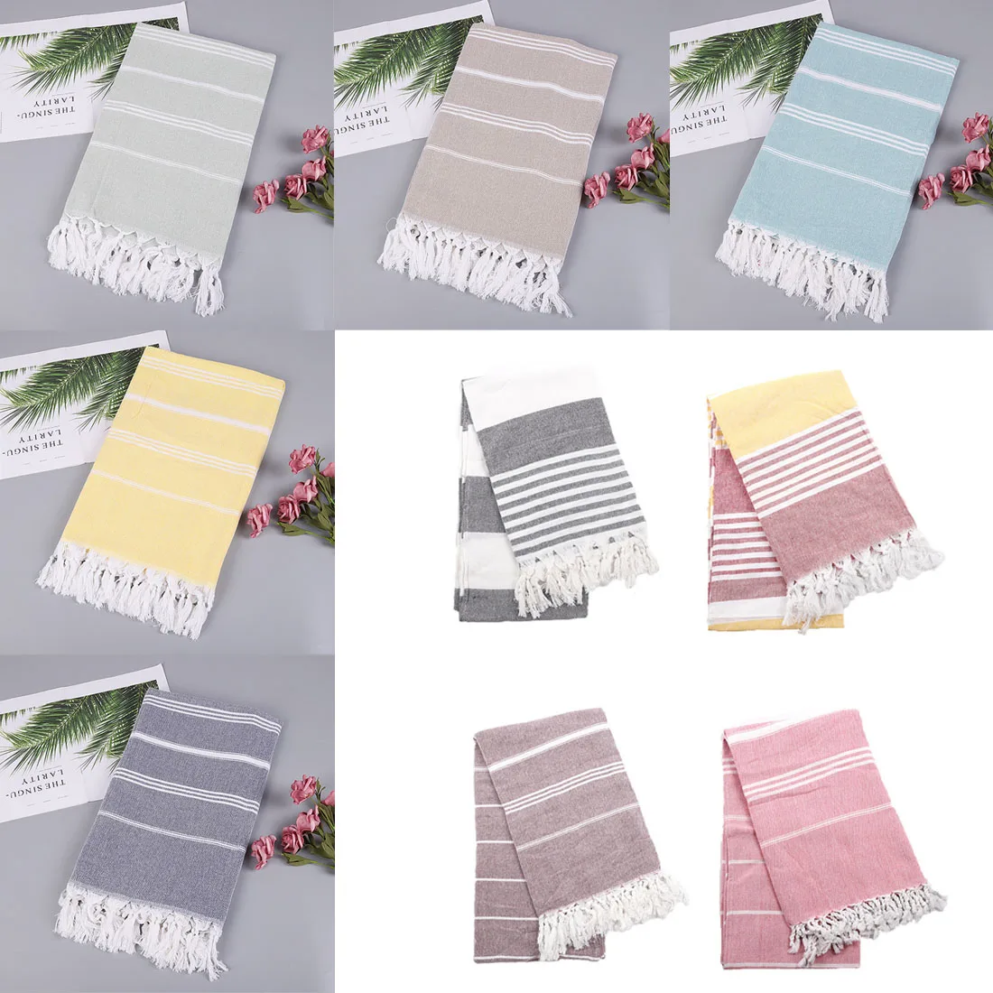 

8 Colors Beach Towel Sports Blanket Sauna Tassel Shawls for Outdoor Sunscreen Pahom Double-head Cotton Fringed Beach Towel New