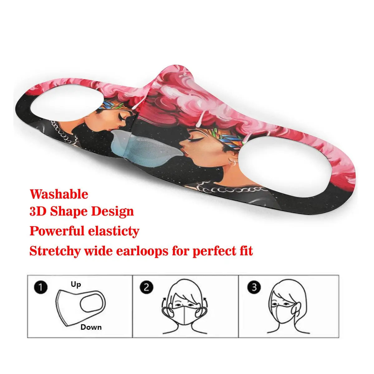 

Black History Month Afro Word Art Print Dust Mask Mouth-Muffle Washable Fabric Adult Protective Face Windproof