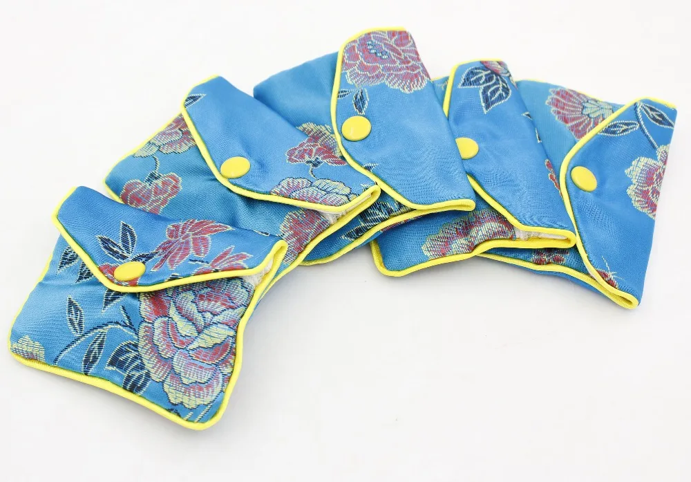 

12 Pcs Blue Silk Cloth Jewelry Button Tiny Bags Pouch 65mmX80mm Multi Purpose
