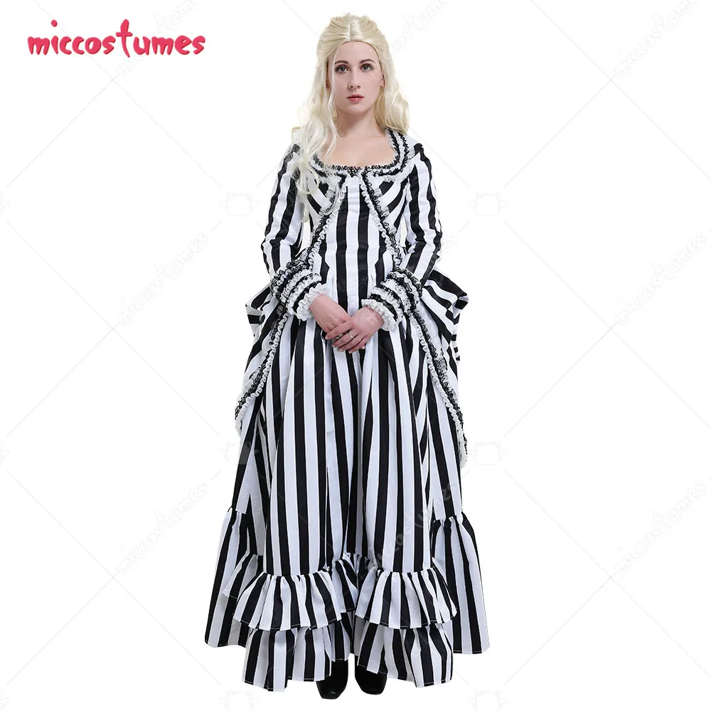 

Sleepy Hollow Katrina Van Tassel Black White Striped Gothic Formal Dress Cosplay Costume
