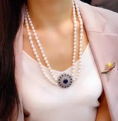 

NEW Natural freshwater white pink pearl 8-9MM 18-19" Zircon crystal jewelry clasp pendant