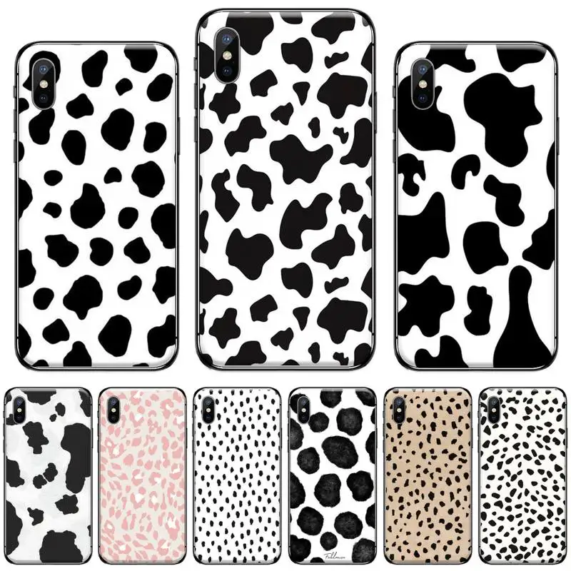Милый черный мягкий чехол из ТПУ с животным рисунком коровы для iphone 5 5s 5c se 6 6s 7 8 plus